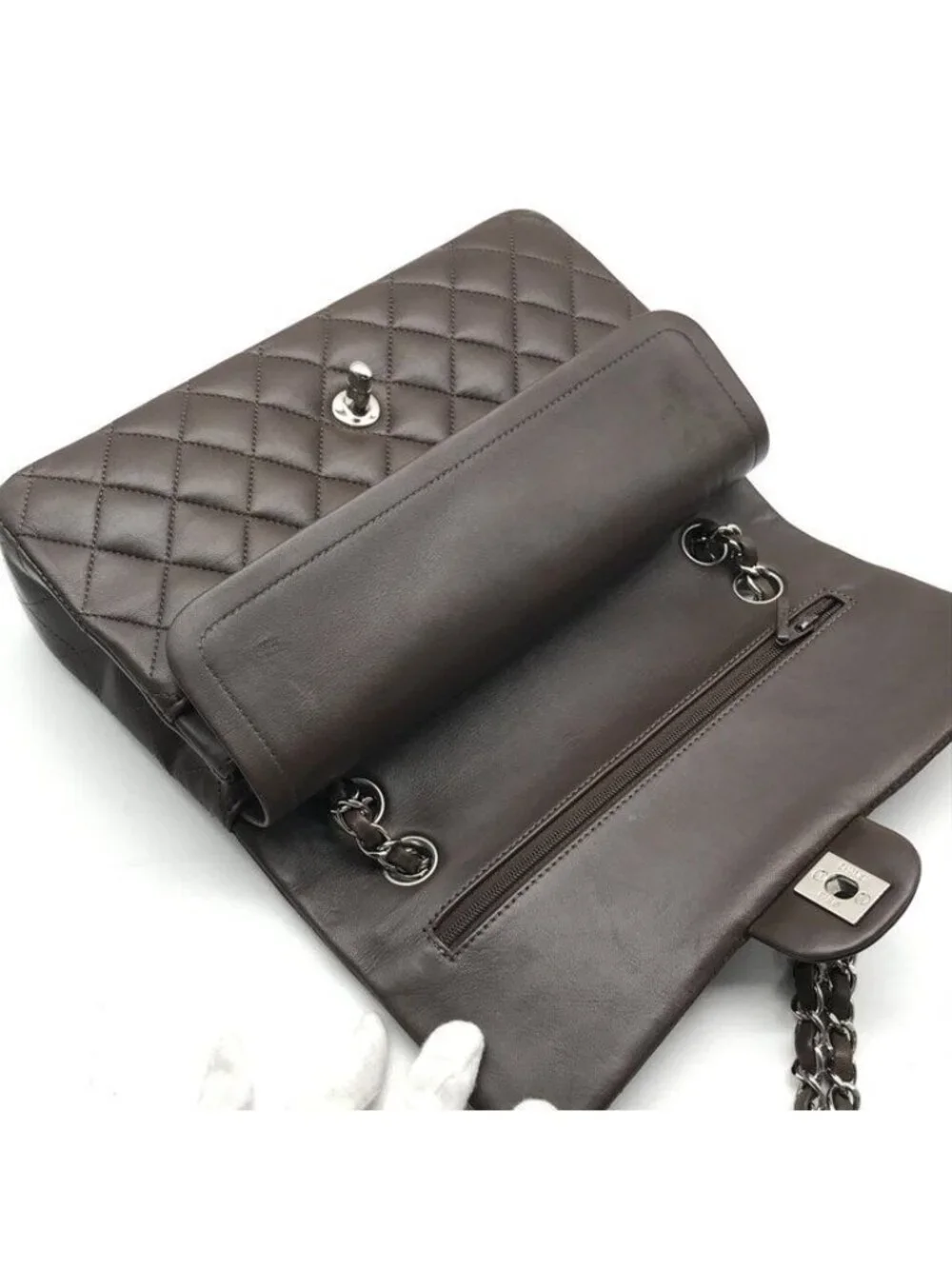 Chanel CC Logo Lambskin Leather Chain Shoulder Bag Brown Double Flap